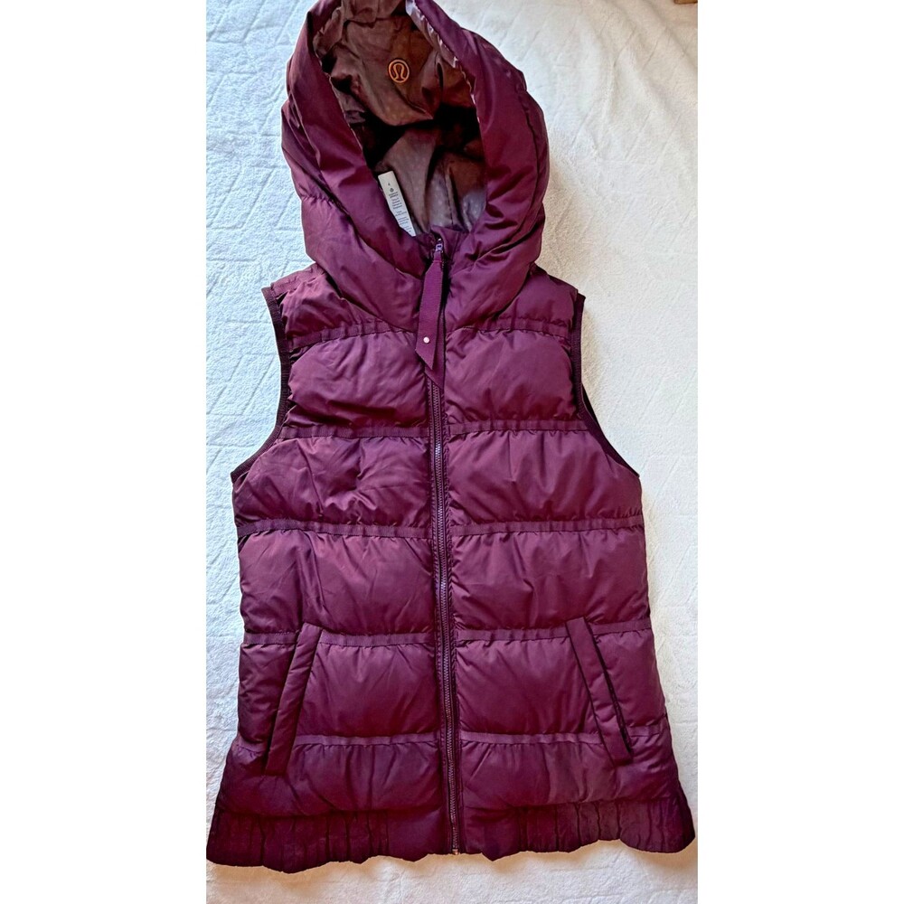 Lululemon Athletica Women’s 4 Down Puffer Vest Hooded Burgundy Goose Down